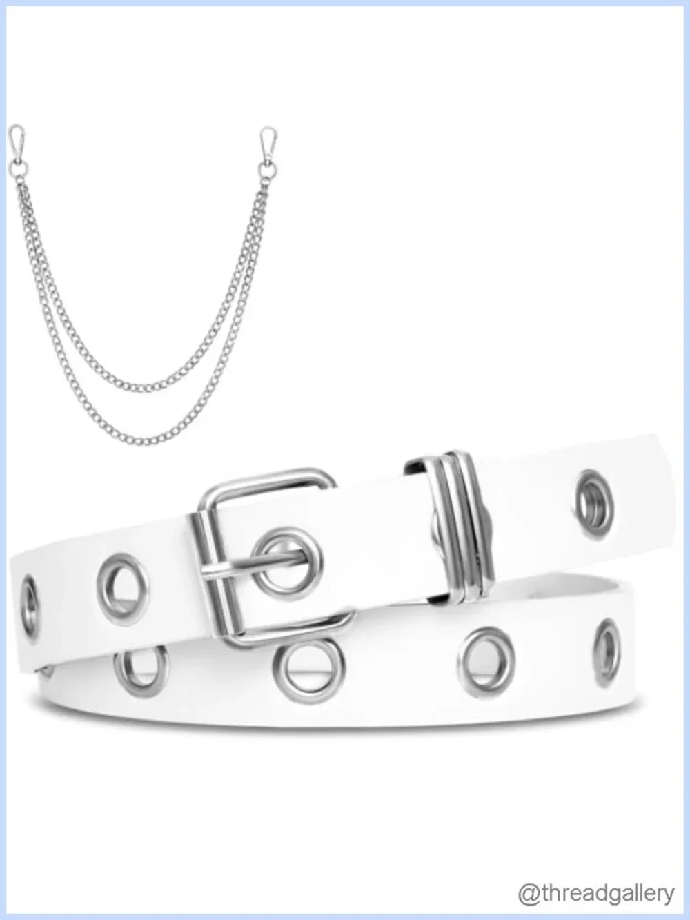 Grommet PU Leather Belt with Detachable Chain Punk Rock Waist Belt